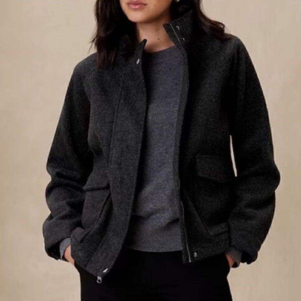 New, BANANA REPUBLIC, Brushed Melton, Dark Gray Coat - XS